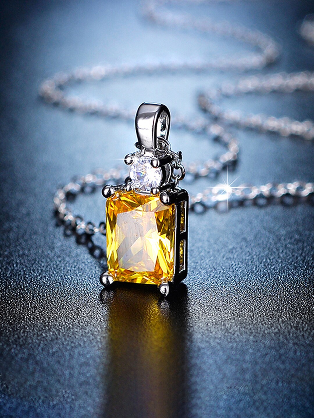 

Jewels Galaxy Silver-Plated CZ-Studded & Square-Charm Pendant With Chain