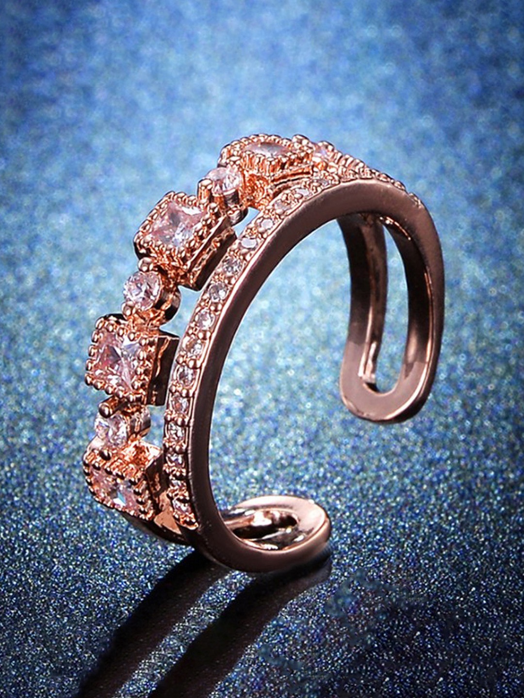 

Jewels Galaxy Rose Gold Plated & AD Studded Adjustable Finger Ring