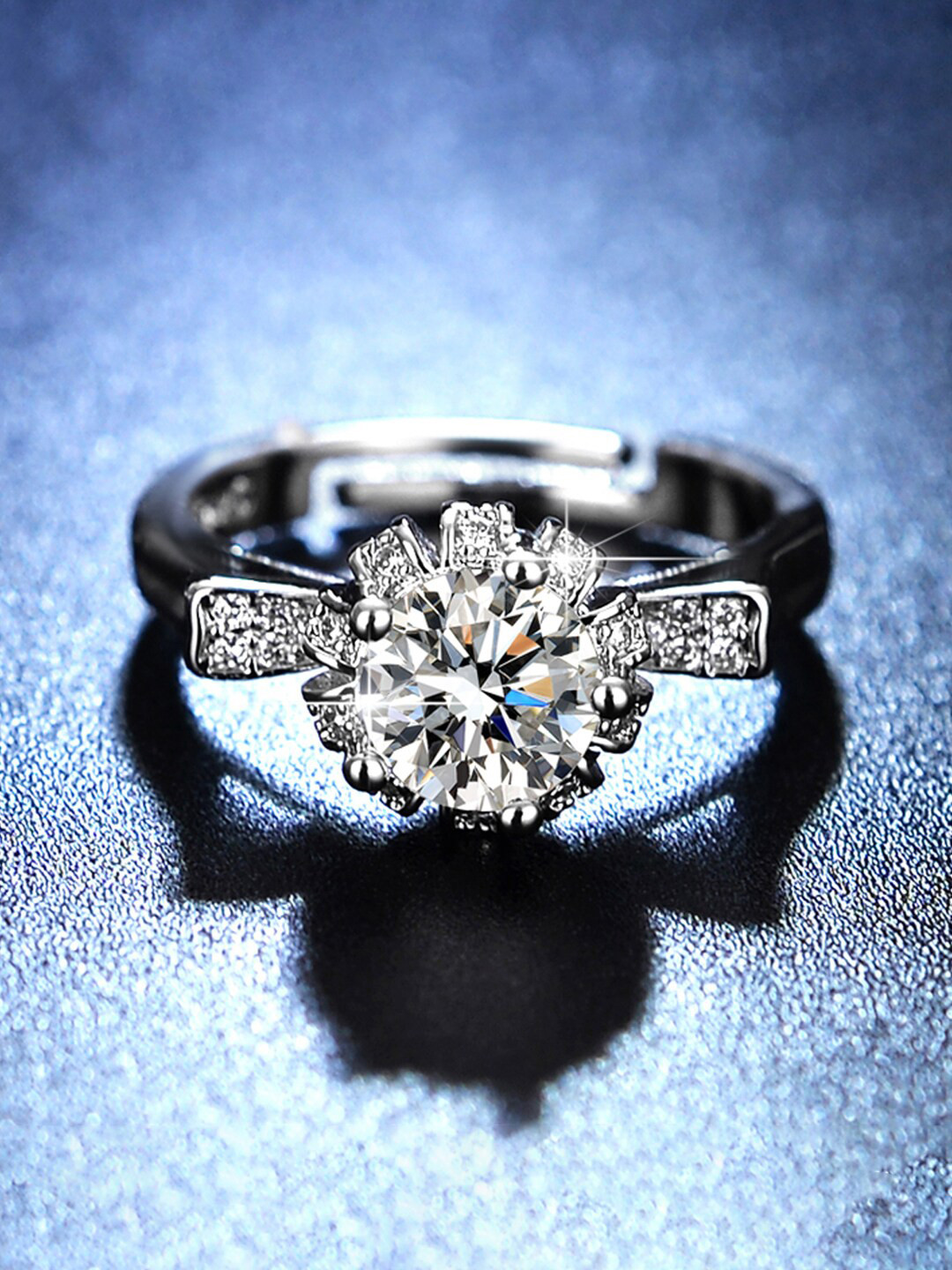 

Jewels Galaxy Silver-Plated & AD-Studded Adjustable Finger Ring