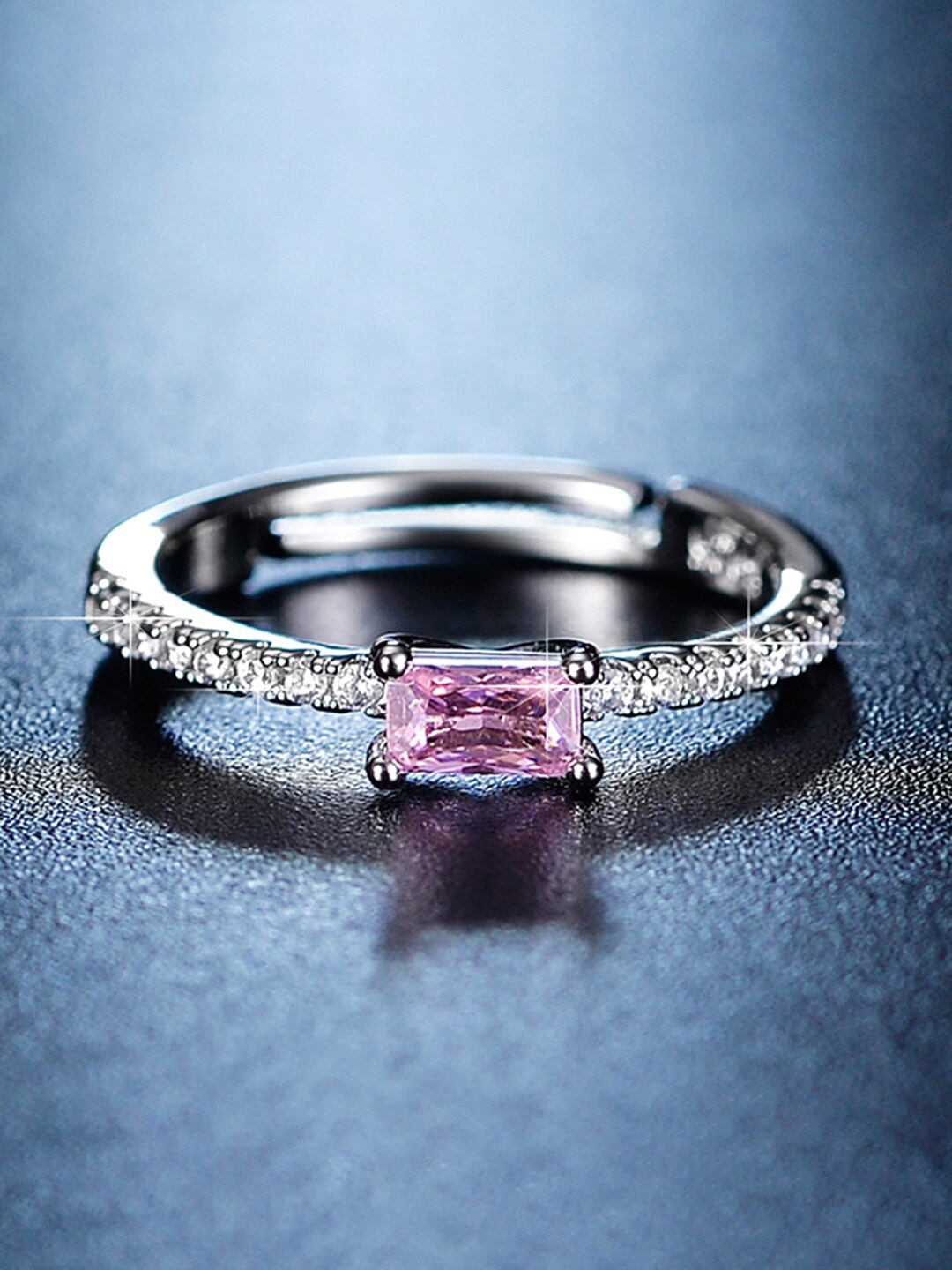 

Jewels Galaxy Silver-Plated AD Stone -Studded Adjustable Finger Ring, Pink