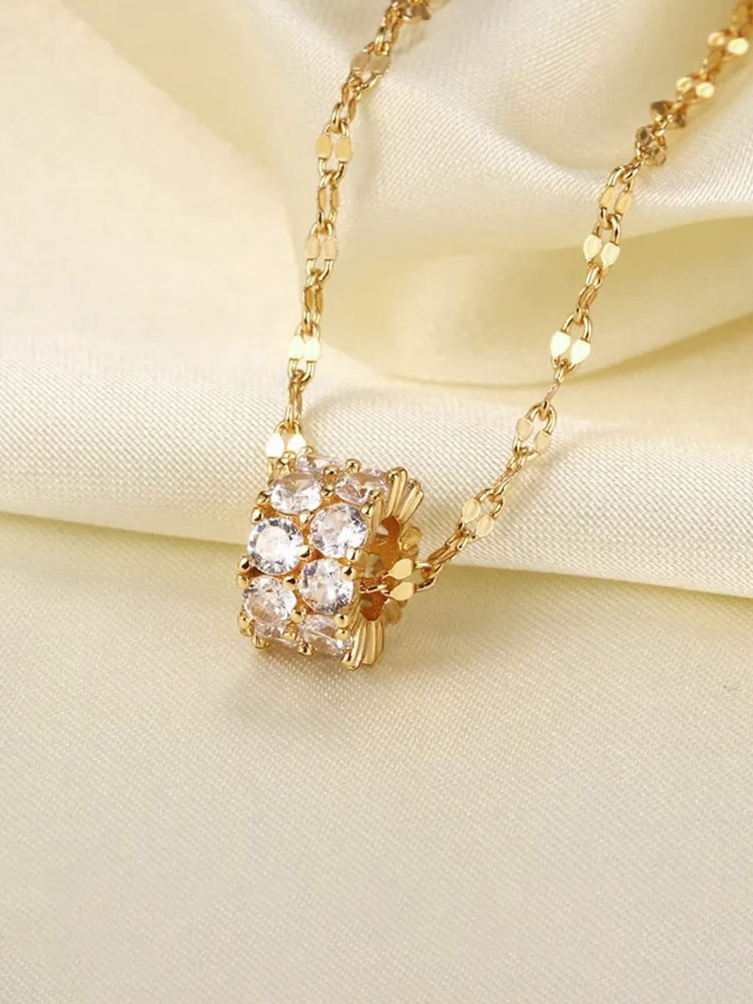 

Jewels Galaxy Gold-Plated CZ-Studded Stainless Steel Pendant With Rope Chain