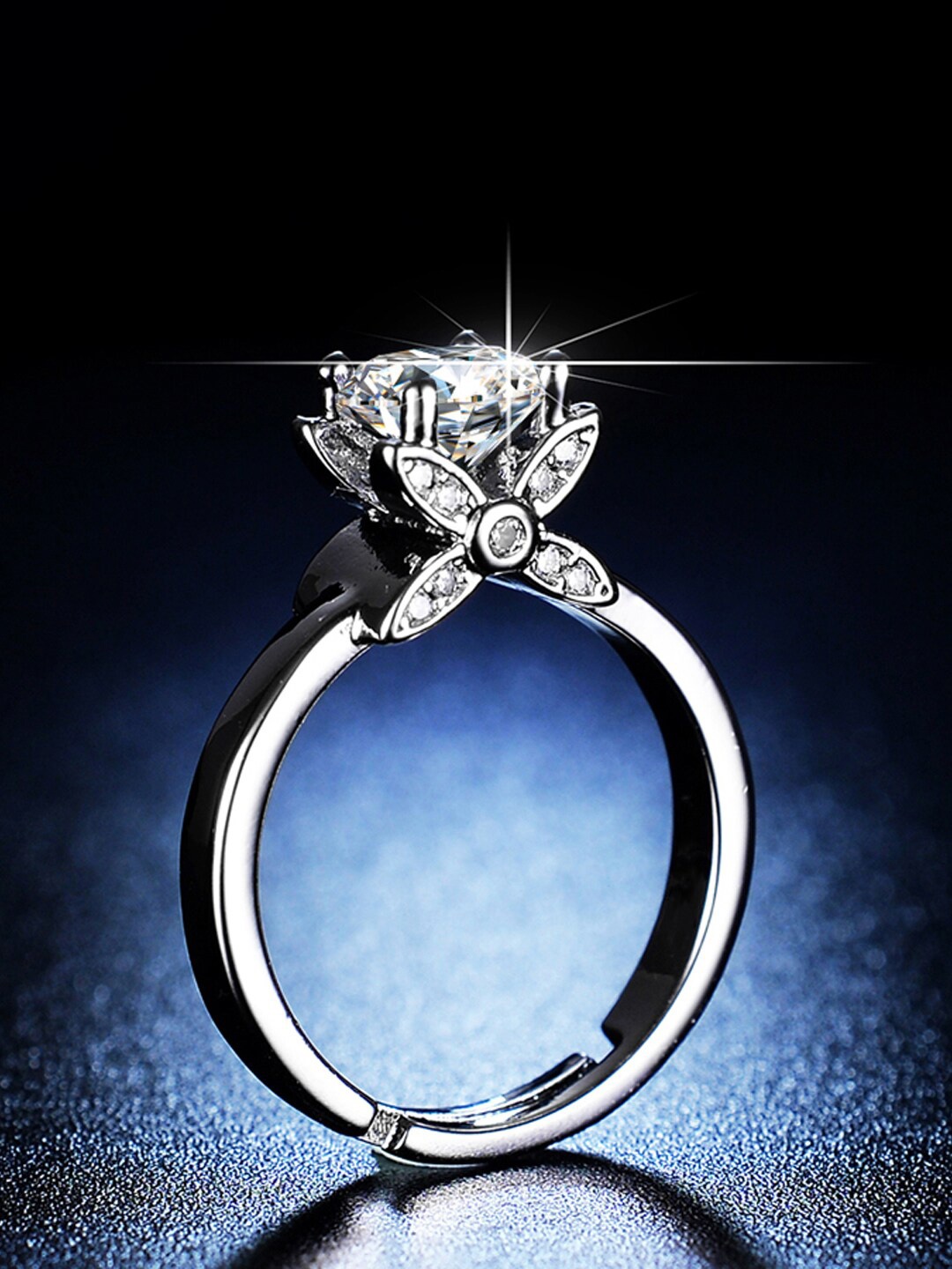 

Jewels Galaxy Silver-Plated American Diamond Studded Butterfly Detail Finger Ring