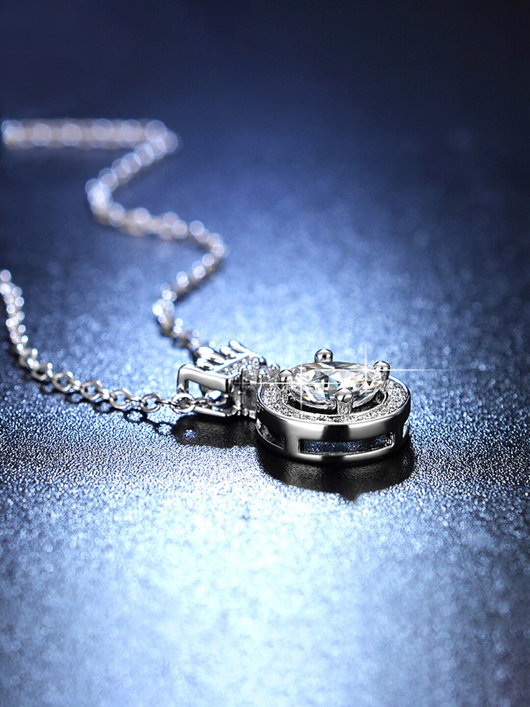 

Jewels Galaxy Silver-Plated CZ Studded Circular Pendant