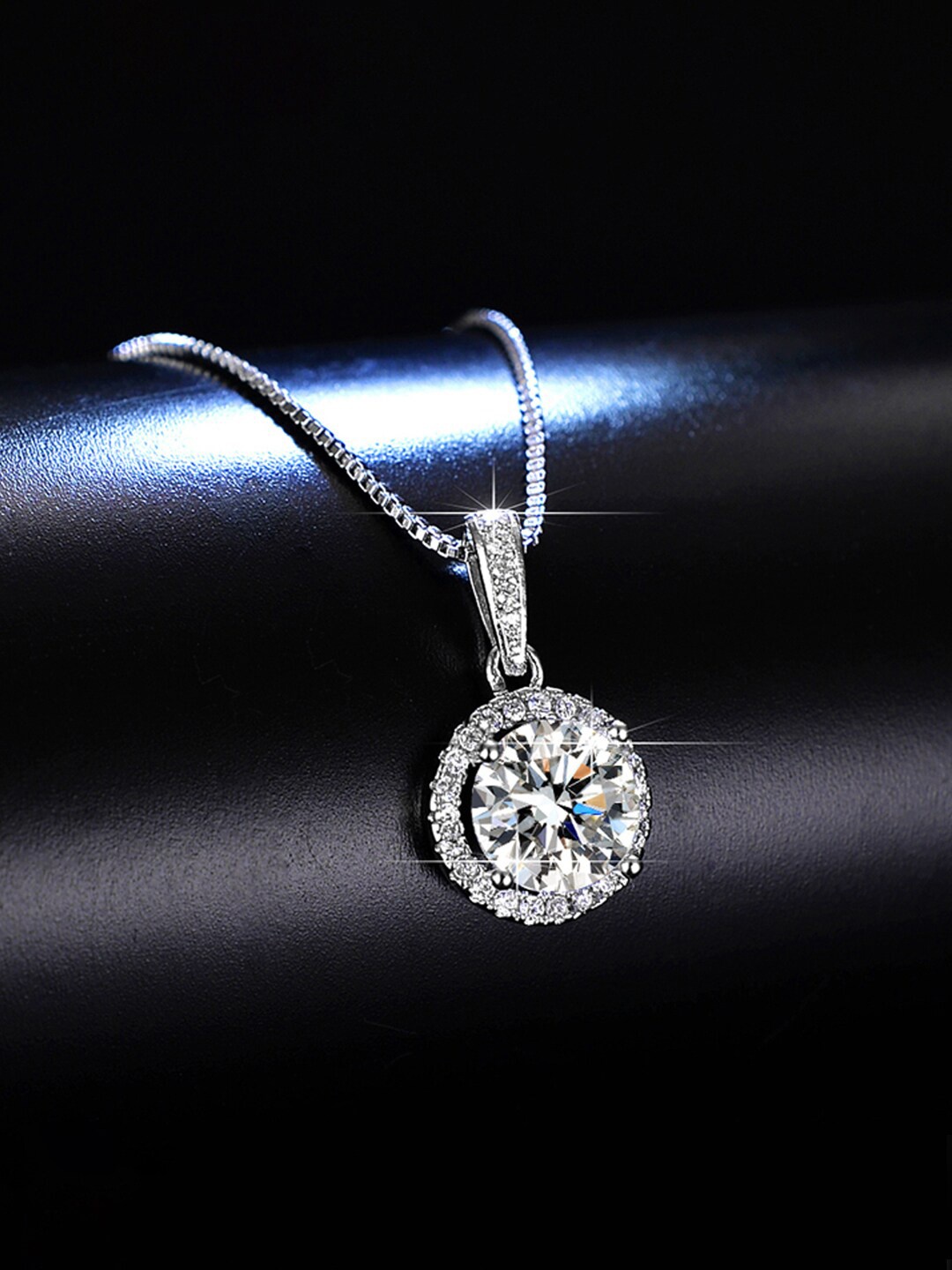 

Jewels Galaxy Silver-Plated Crystal Stone-Studded Pendant With Chain