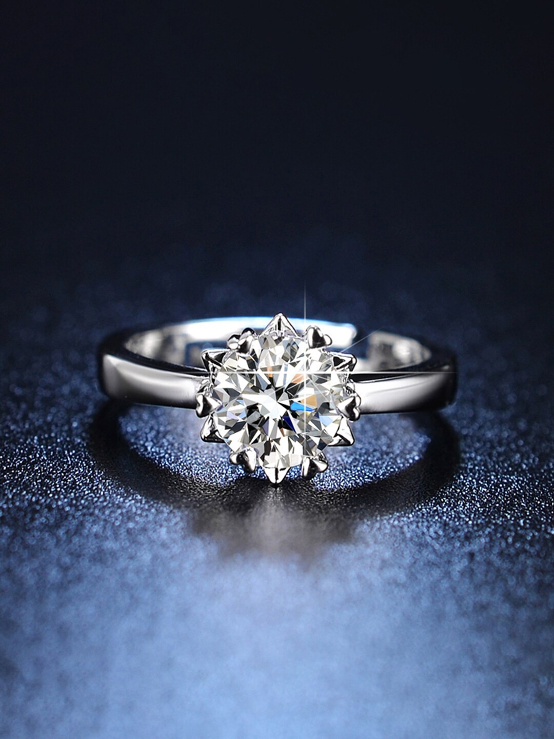 

Jewels Galaxy Silver-Plated Crystal-Studded Adjustable Finger Ring