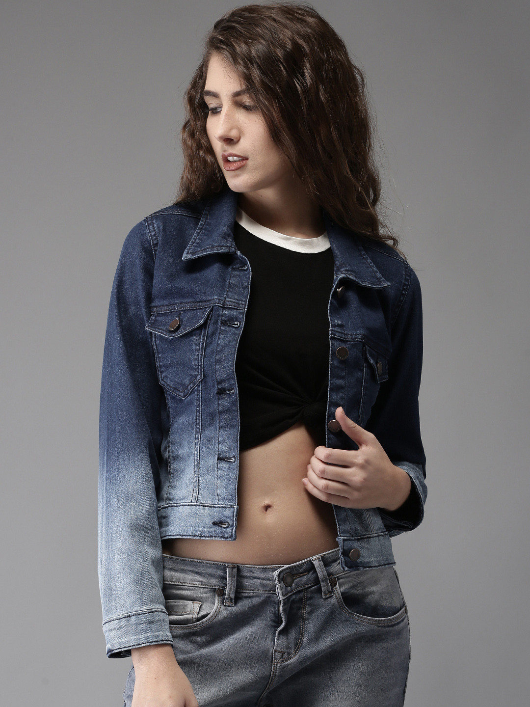 

HERE&NOW Women Blue Solid Denim Jacket