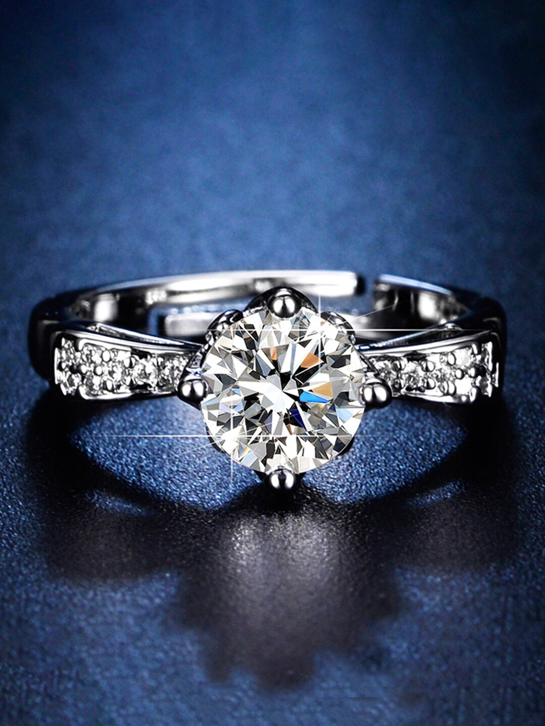 

Jewels Galaxy Silver-Plated American Diamond-Studded Adjustable Finger Ring