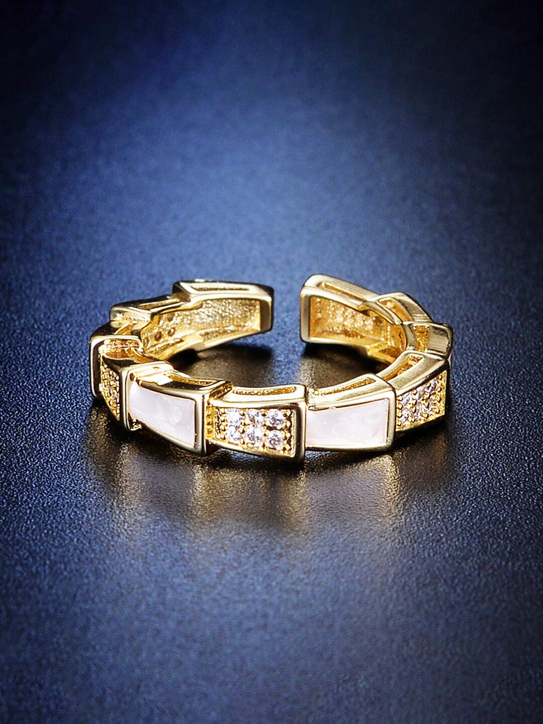 

Jewels Galaxy Gold-Plated Crystal-Studded Adjustable Finger Ring