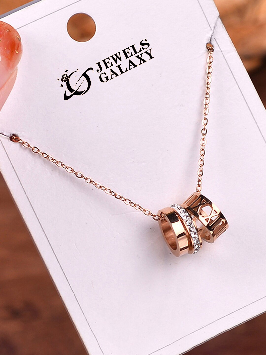 

Jewels Galaxy Rose Gold-Plated CZ-Studded & Roman Numerals Pendant With Chain