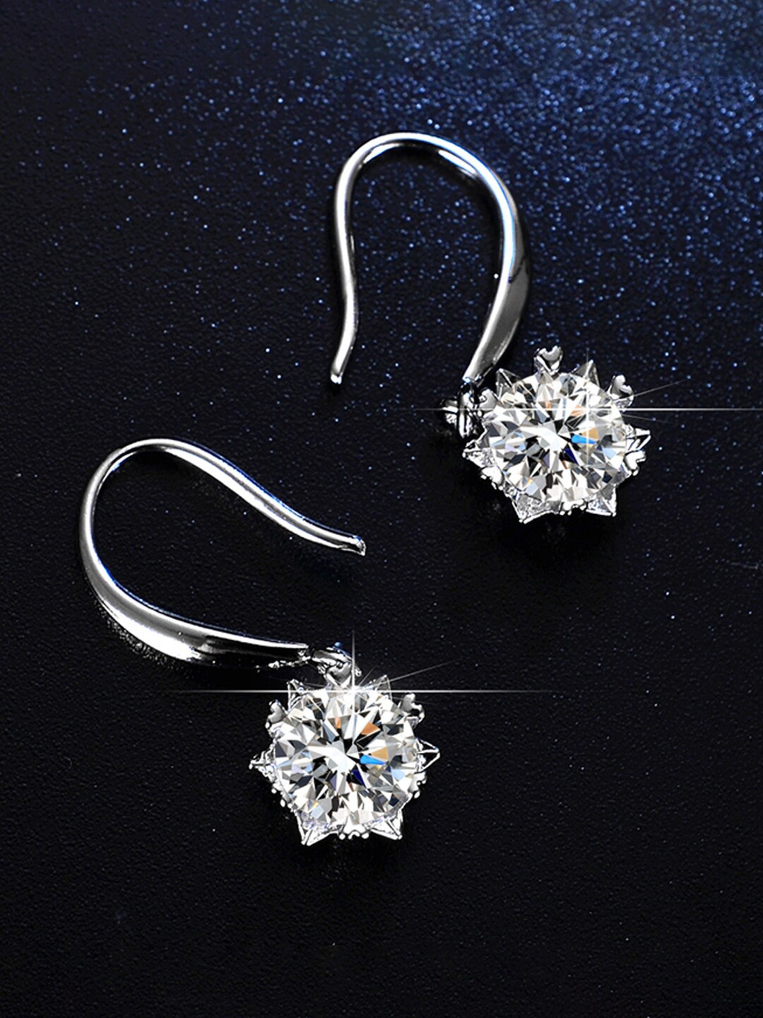 

Jewels Galaxy Silver-Plated Crystal-Studded Anti-Tarnish Star Shaped Drop Earrings