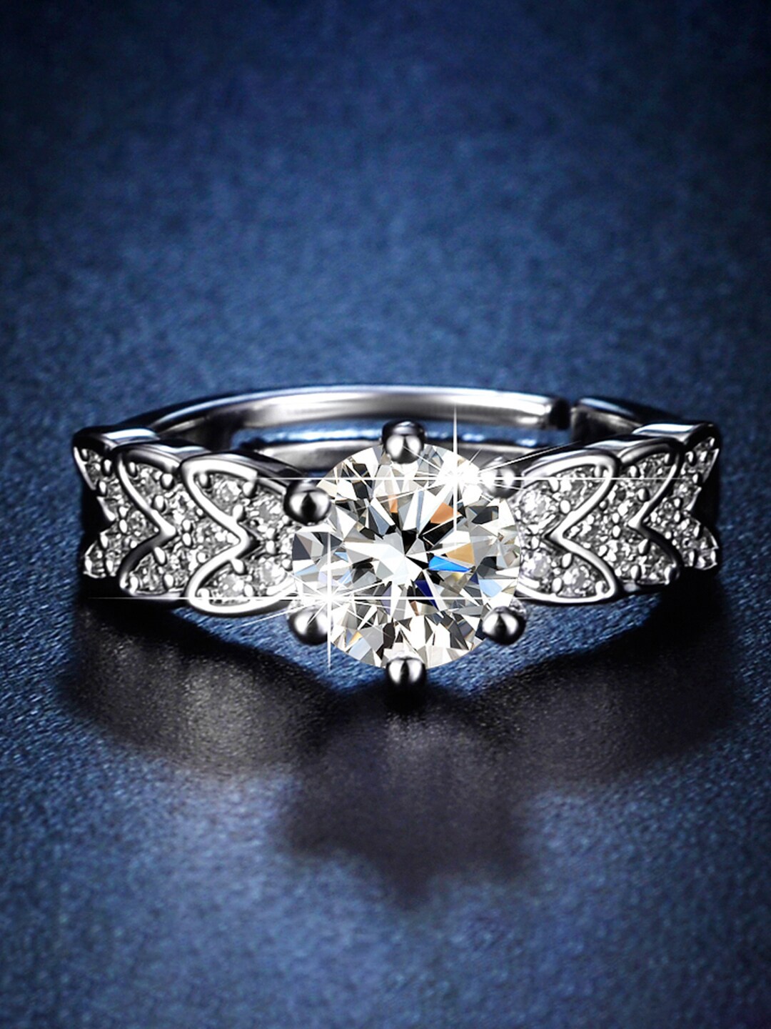 

Jewels Galaxy Silver-Plated Crystal Stone-Studded Adjustable Finger Ring