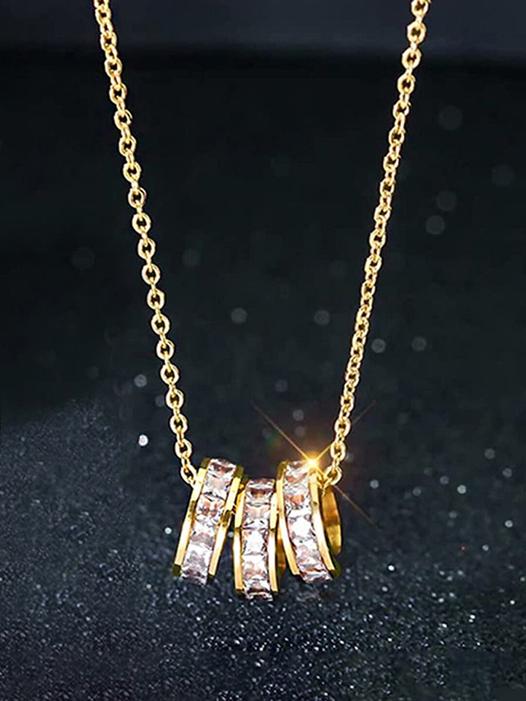 

Jewels Galaxy Gold-Plated Stainless Steel CZ-Studded Anti Tarnish Cylindrical Pendant