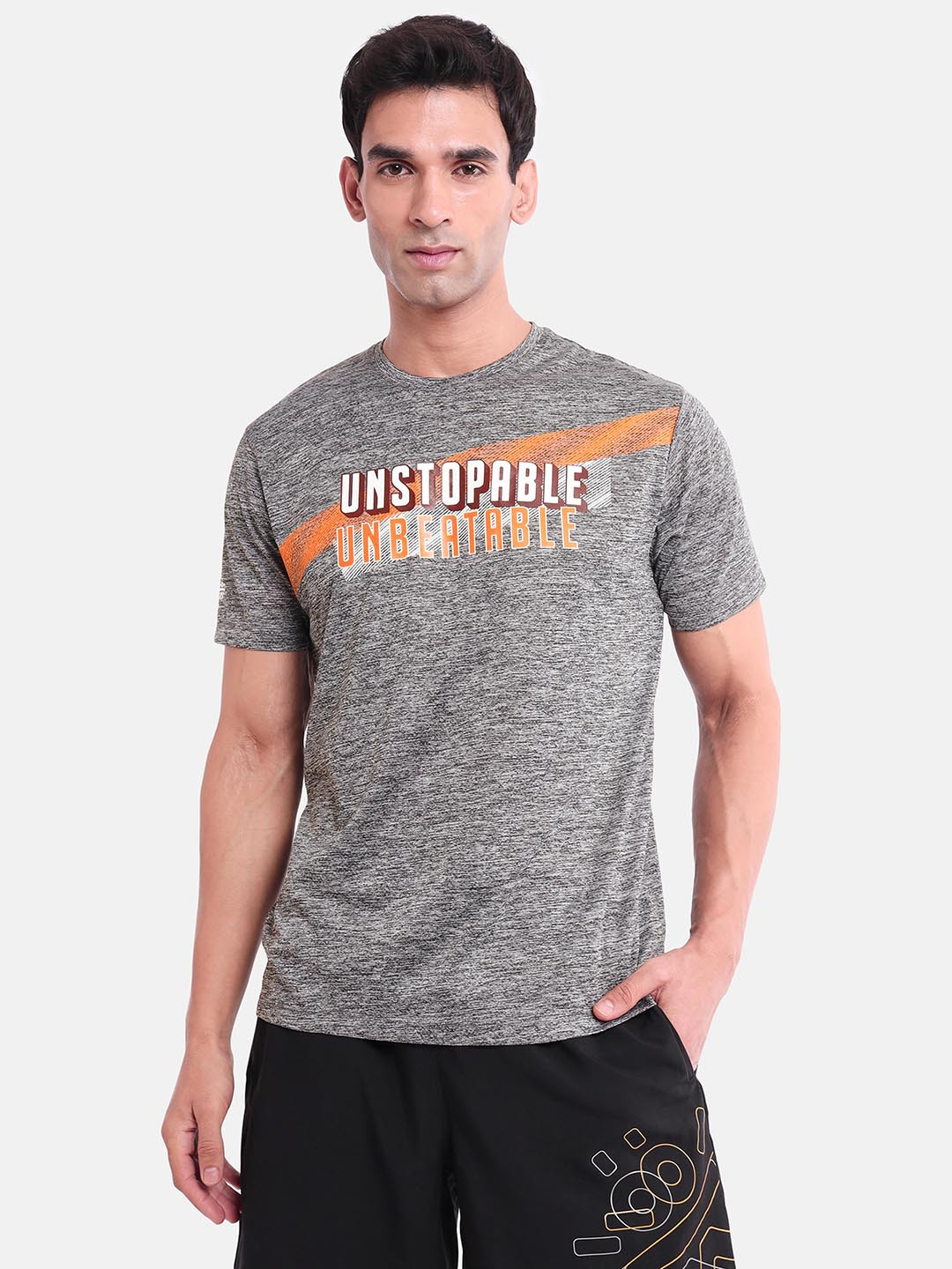 

Cultsport Typographic Printed Moisture Wicking T-shirt, Grey melange