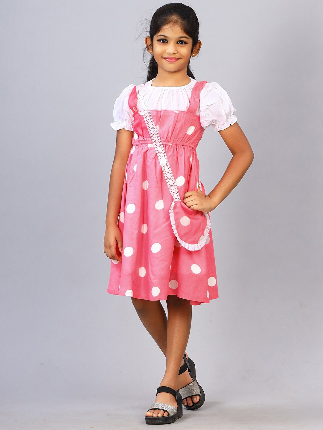 

ZION Polka Dots Printed Pinafore Dress, Pink