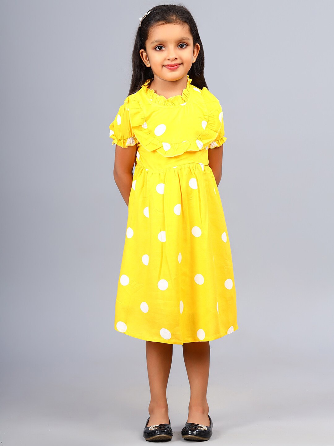 

ZION Polka Dot Print Fit & Flare Dress, Yellow