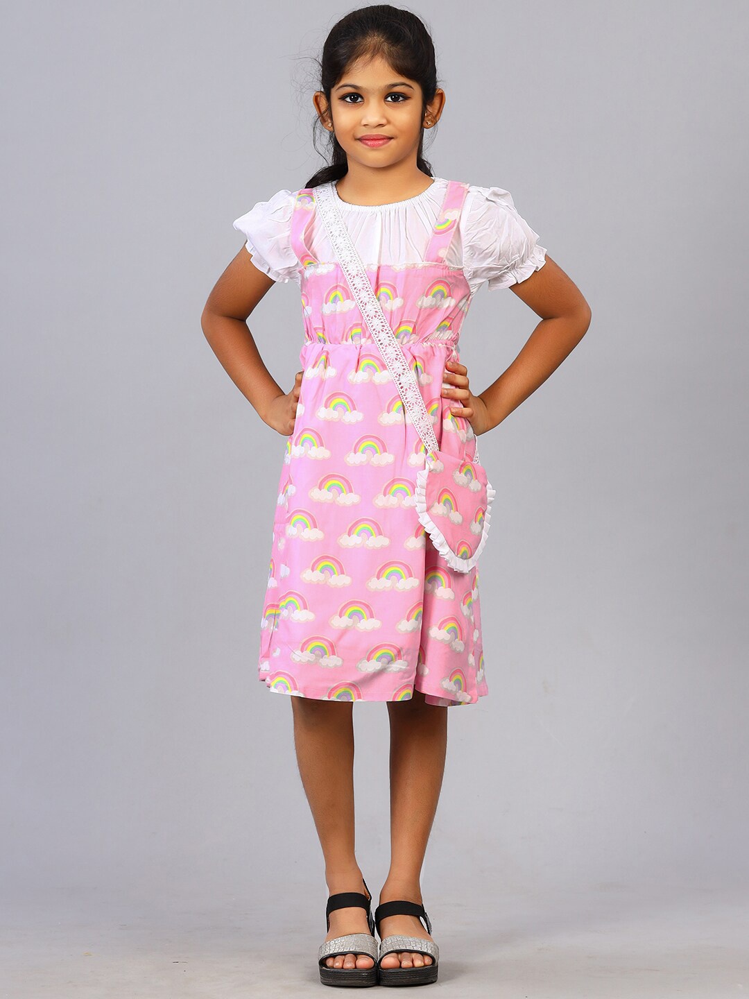 

ZION Conversational Printed Pinafore Dress, Pink