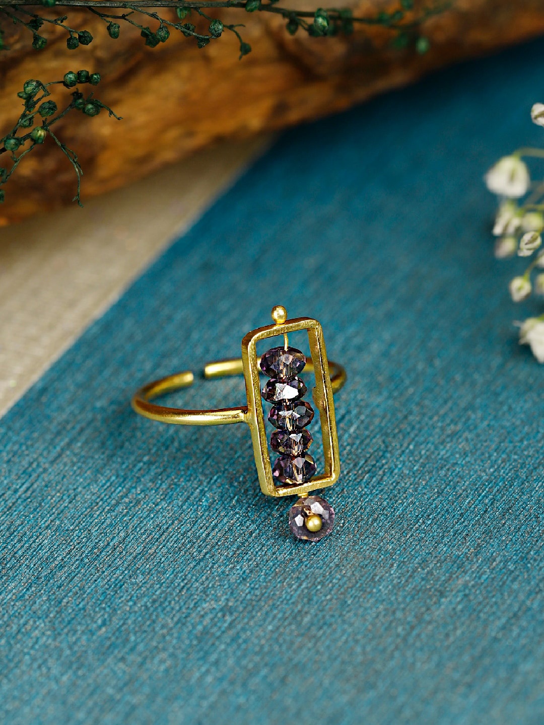 

Berserk Gold-Plated Amethyst Studded Adjustable Finger Ring