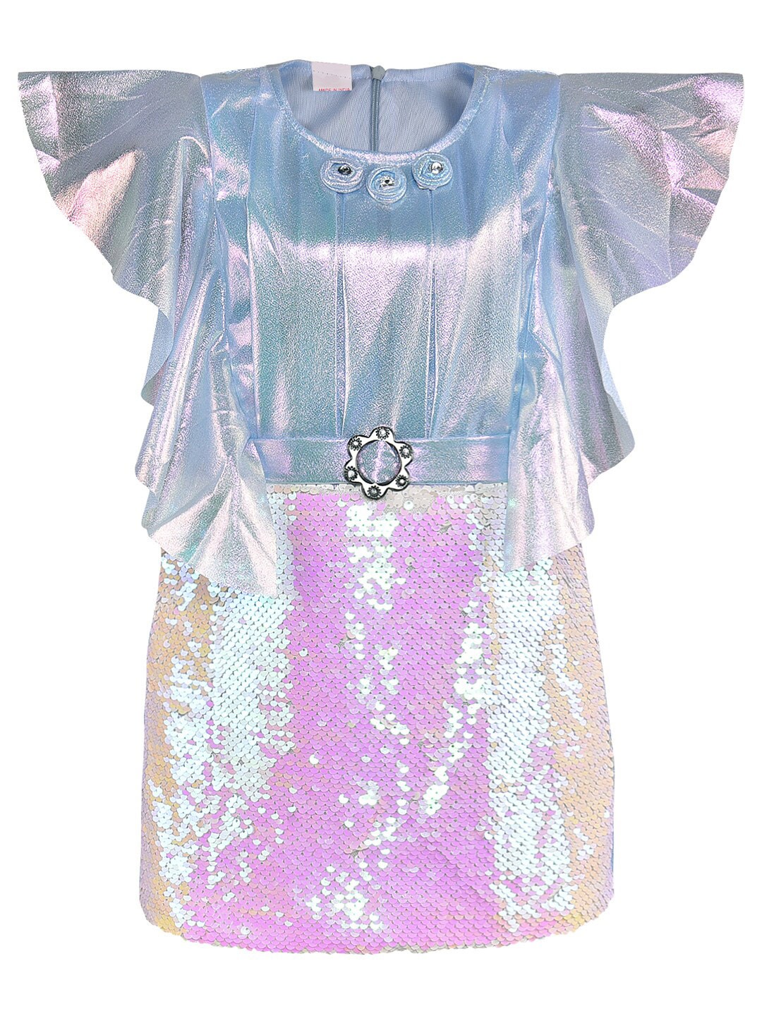 

Wish Karo Infant Girls Sequin Embellished Flutter Sleeves Satin Sheath Dress, Blue