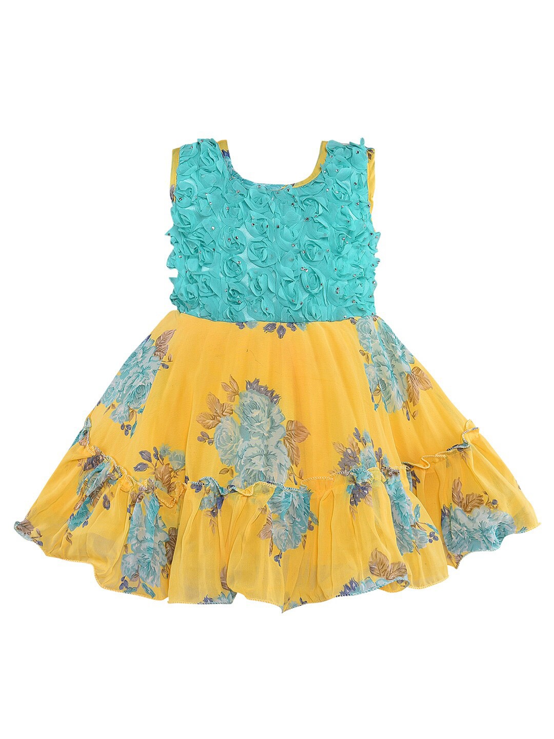 Wish Karo Girls Floral Printed Georgette Fit & Flare Dress, Blue