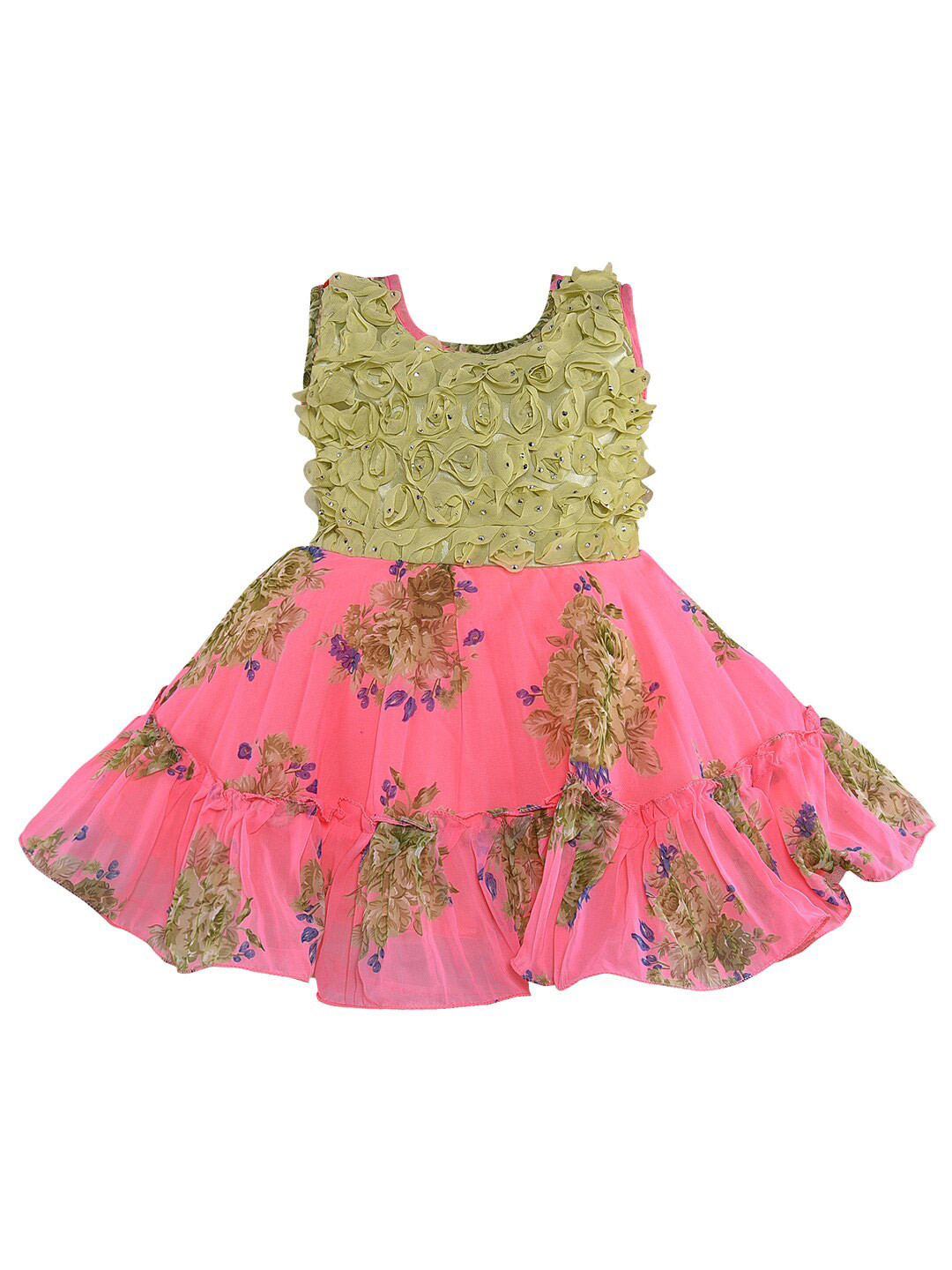 

Wish Karo Girls Floral Printed Georgette Fit & Flare Dress, Green