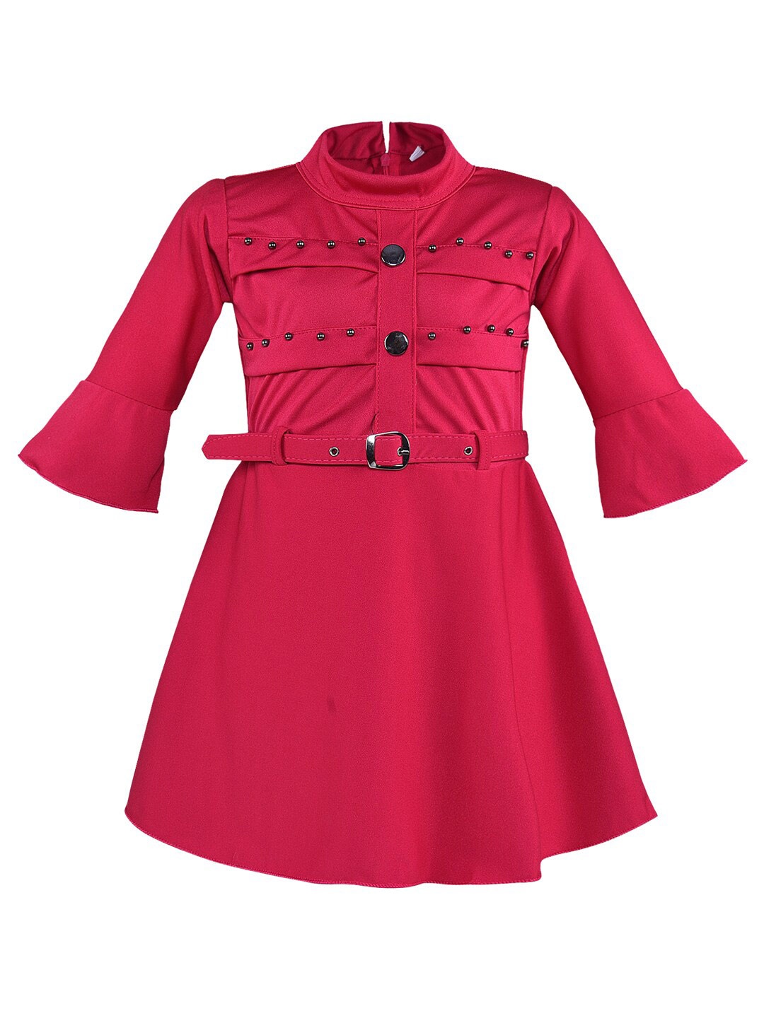 

Wish Karo Girls Bell Sleeves Hight Neck Fit & Flare Dress, Red