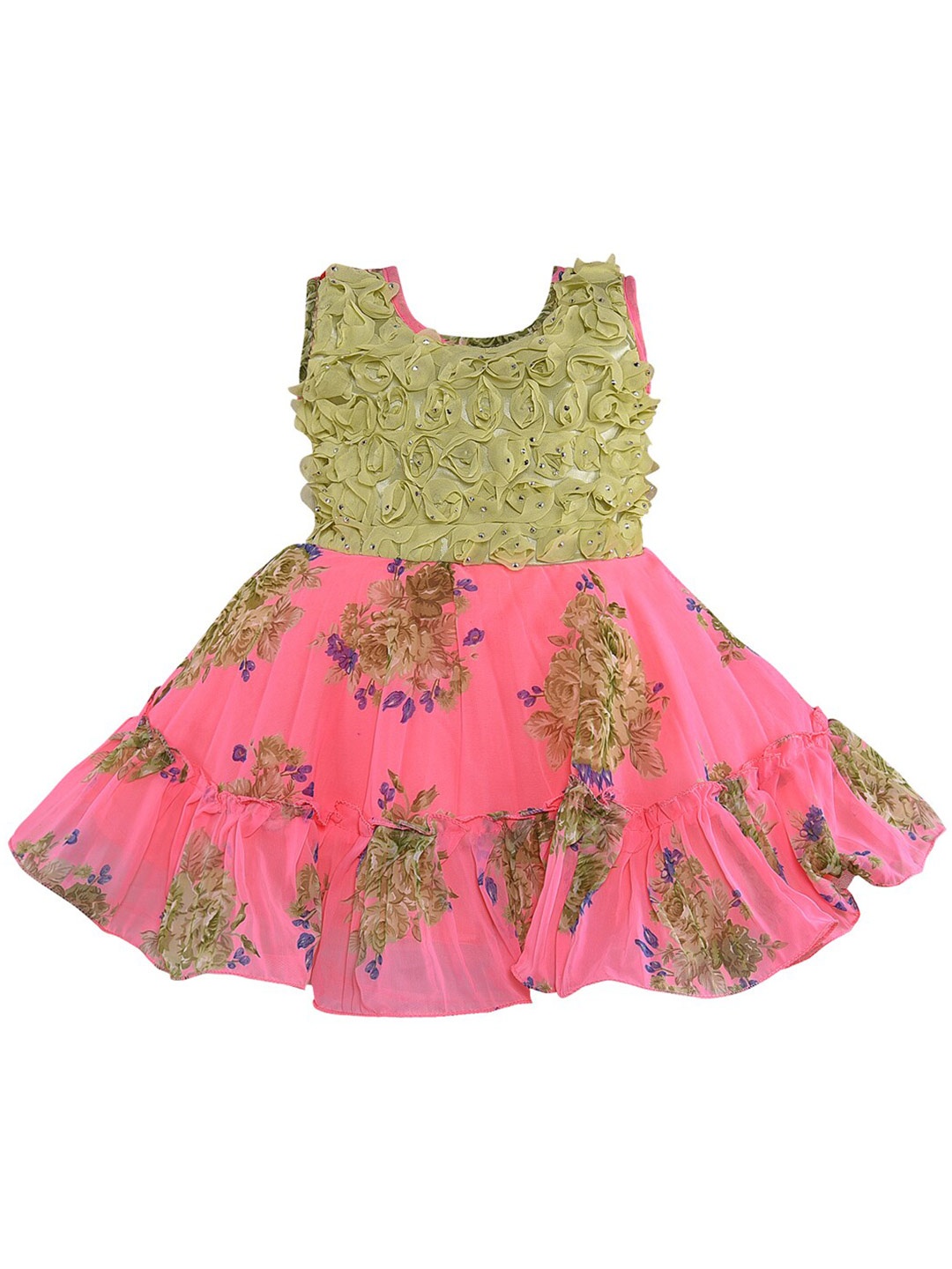 

Wish Karo Floral Embellished Georgette Fit & Flare Dress, Green