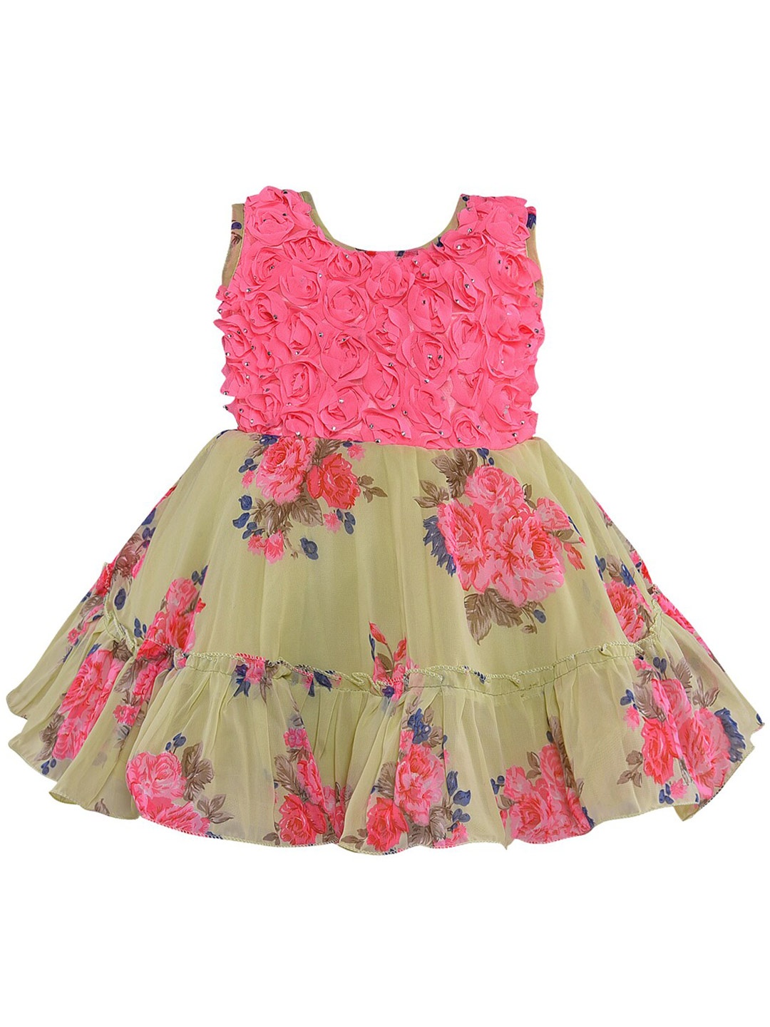 

Wish Karo Girls Floral Printed Georgette Fit & Flare Dress, Pink