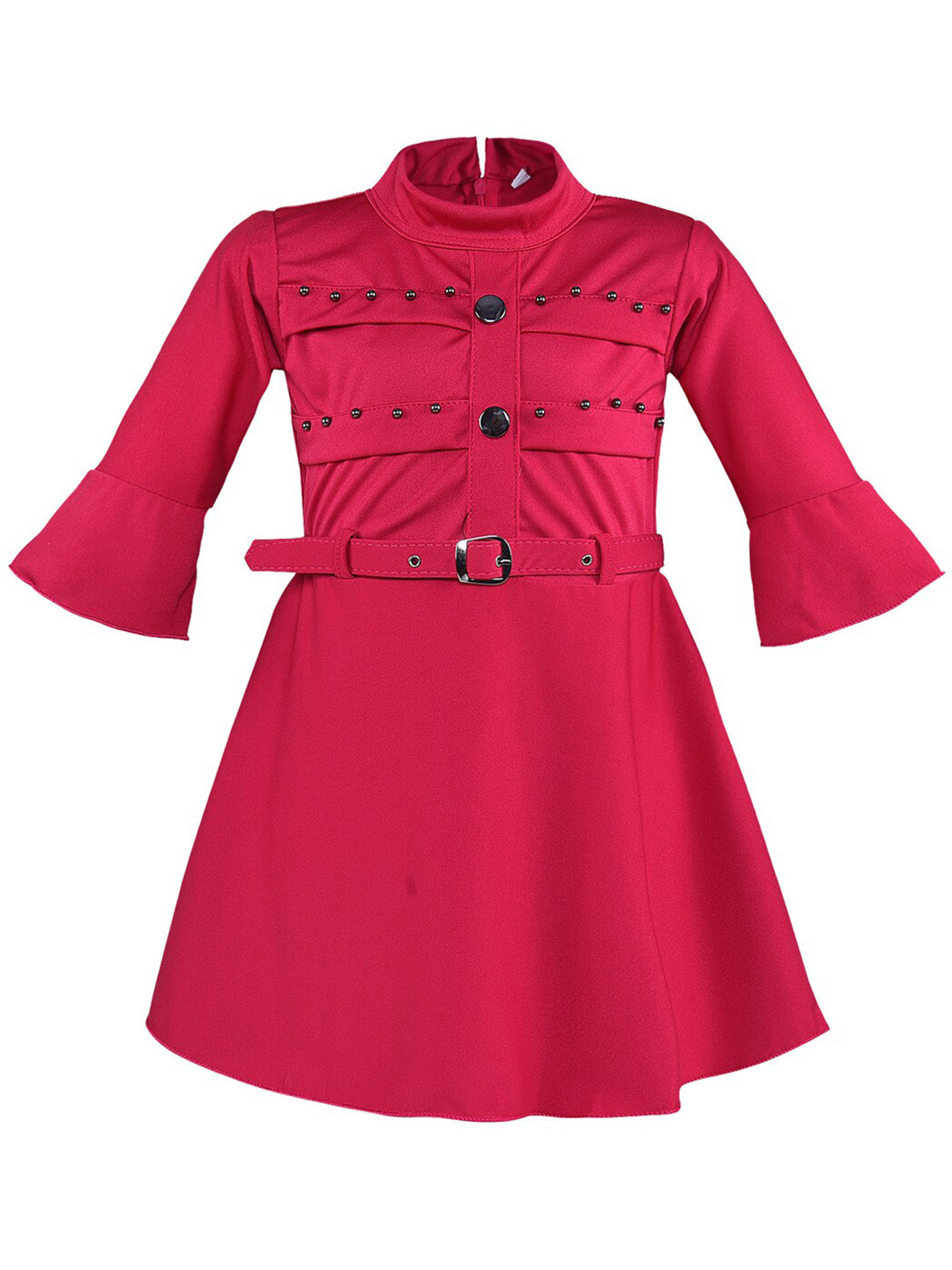 

Wish Karo Girls Bell Sleeves Hight Neck Fit & Flare Dress, Red