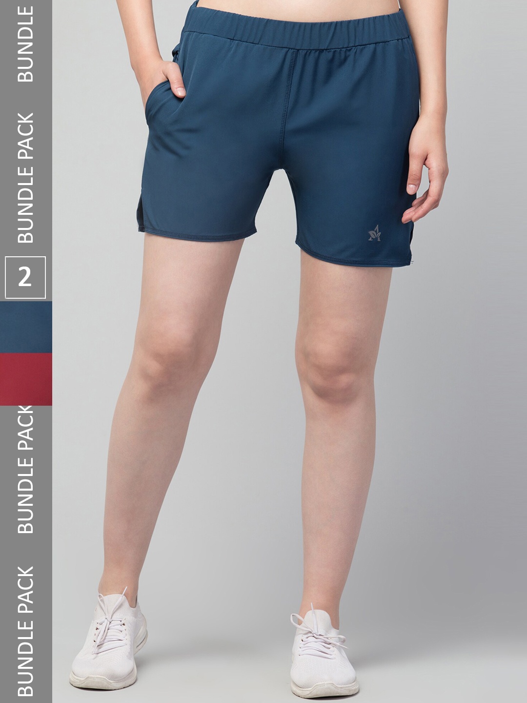 

Lebami Pack of 2 Women Mid-Rise Sports Shorts with e-Dry Technology, Maroon
