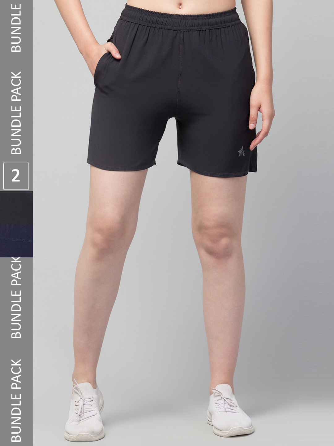 

Apraa & Parma Women Pack Of 2 Outdoor Sports Shorts with e-Dry Technology, Navy blue