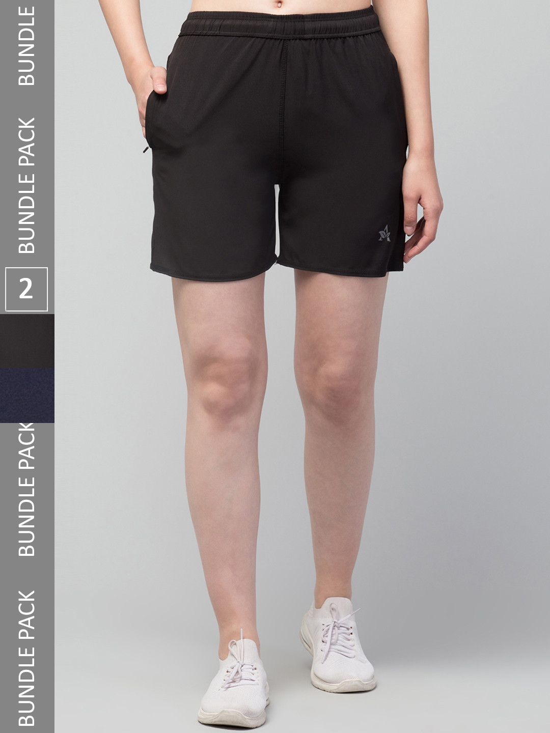 

Apraa & Parma Women Pack Of 2 E-Dry Sports Shorts, Navy blue