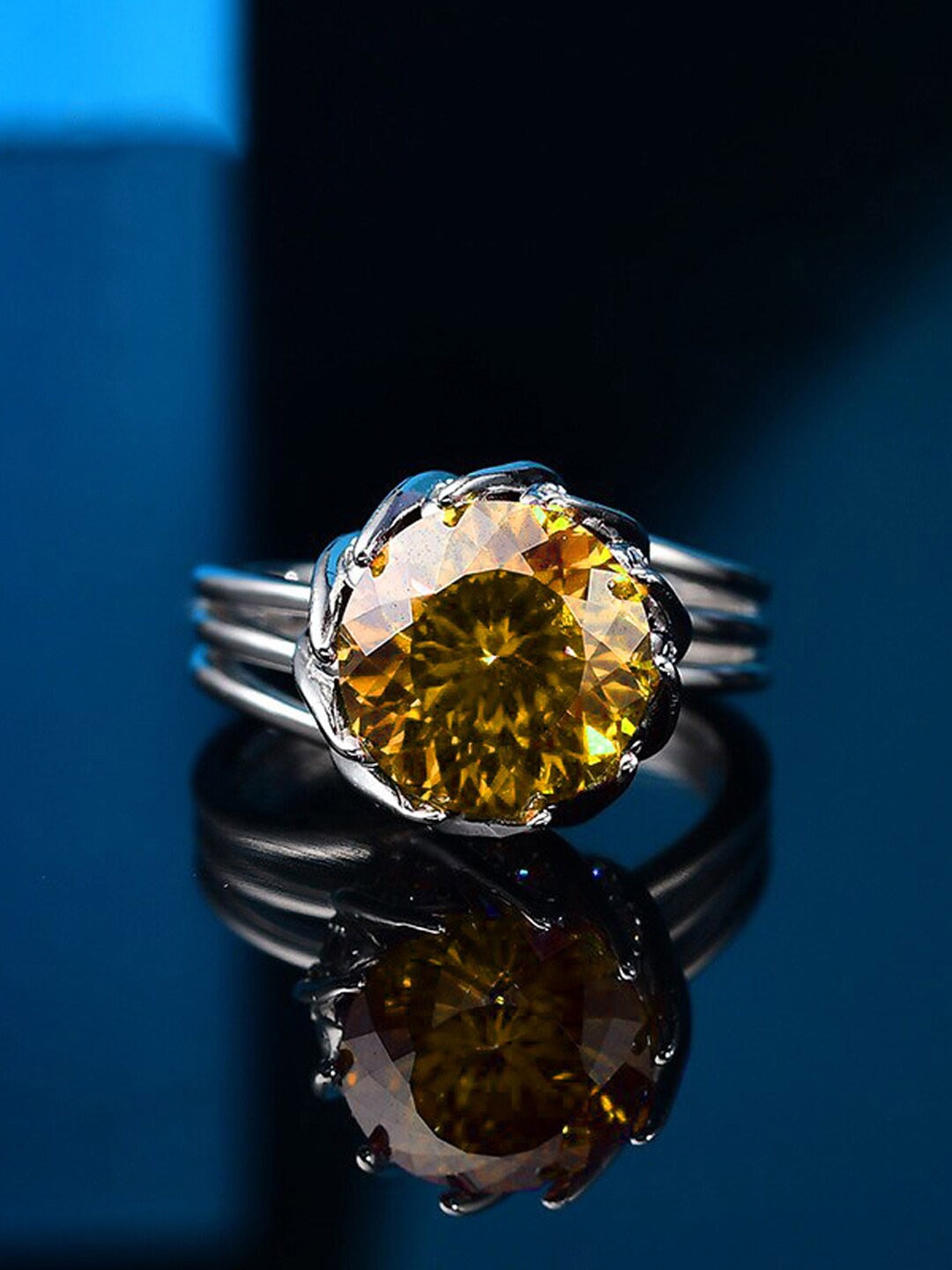 

Jewels Galaxy Silver Plated Crystal Studded Adjustable Finger Ring