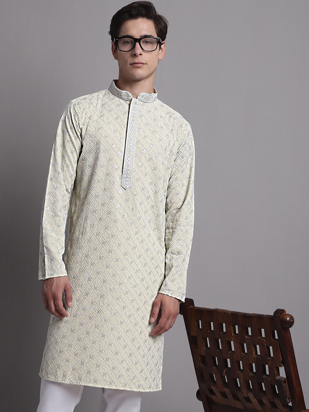 

Jompers Embroidered Pure Cotton Kurta with Pyjamas, Yellow