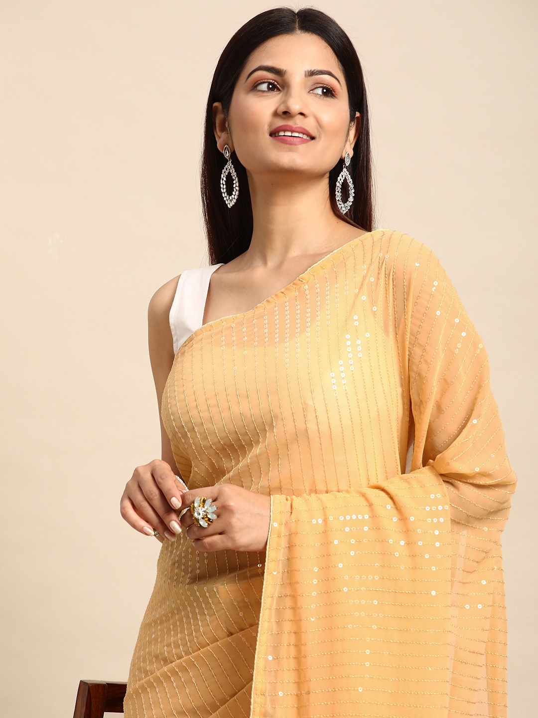 

HERE&NOW Embellished Sequinned Ready to Wear Saree, Beige
