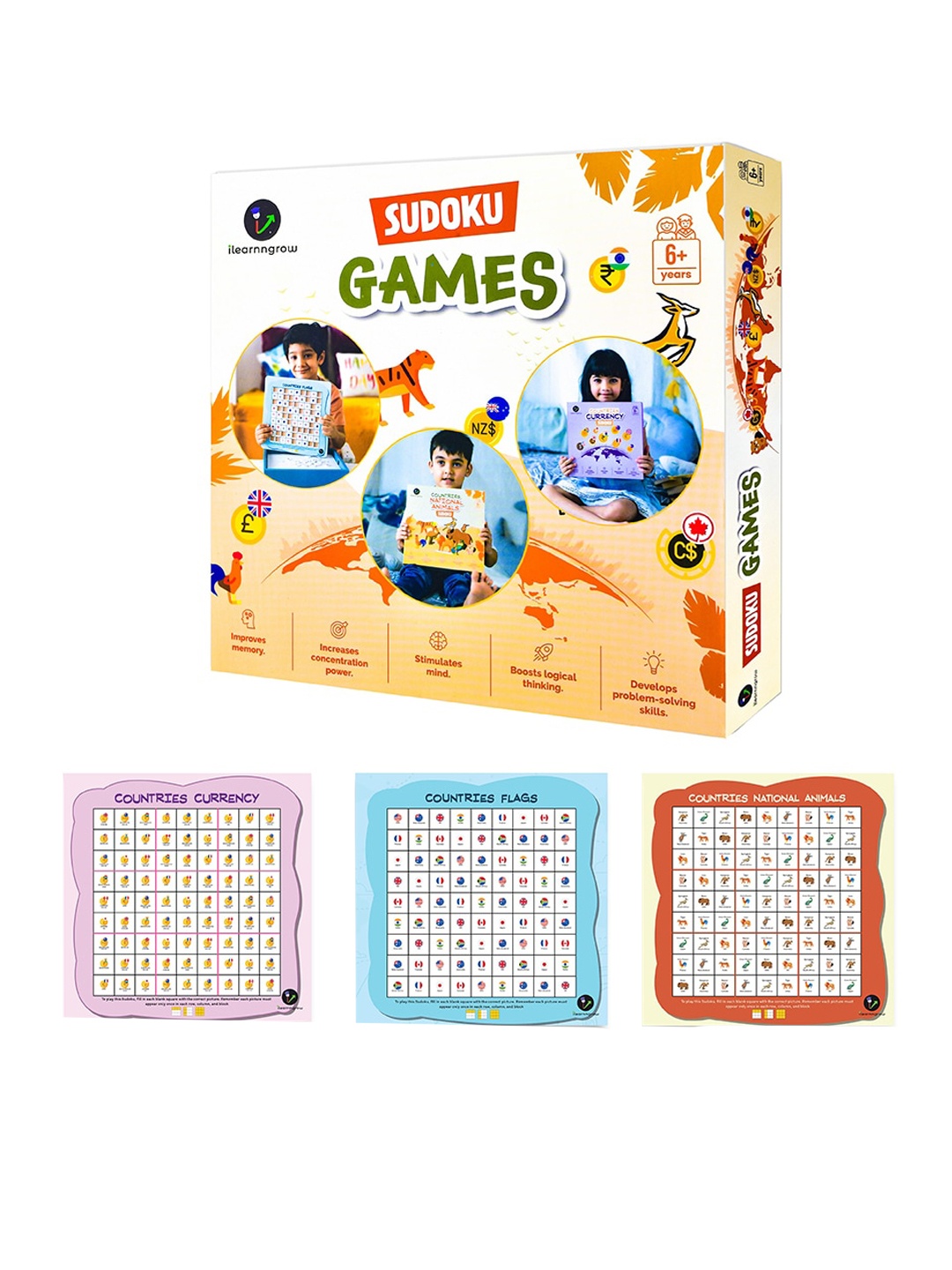 

ilearnngrow Unisex Kids Countries Sudoku Combo, White