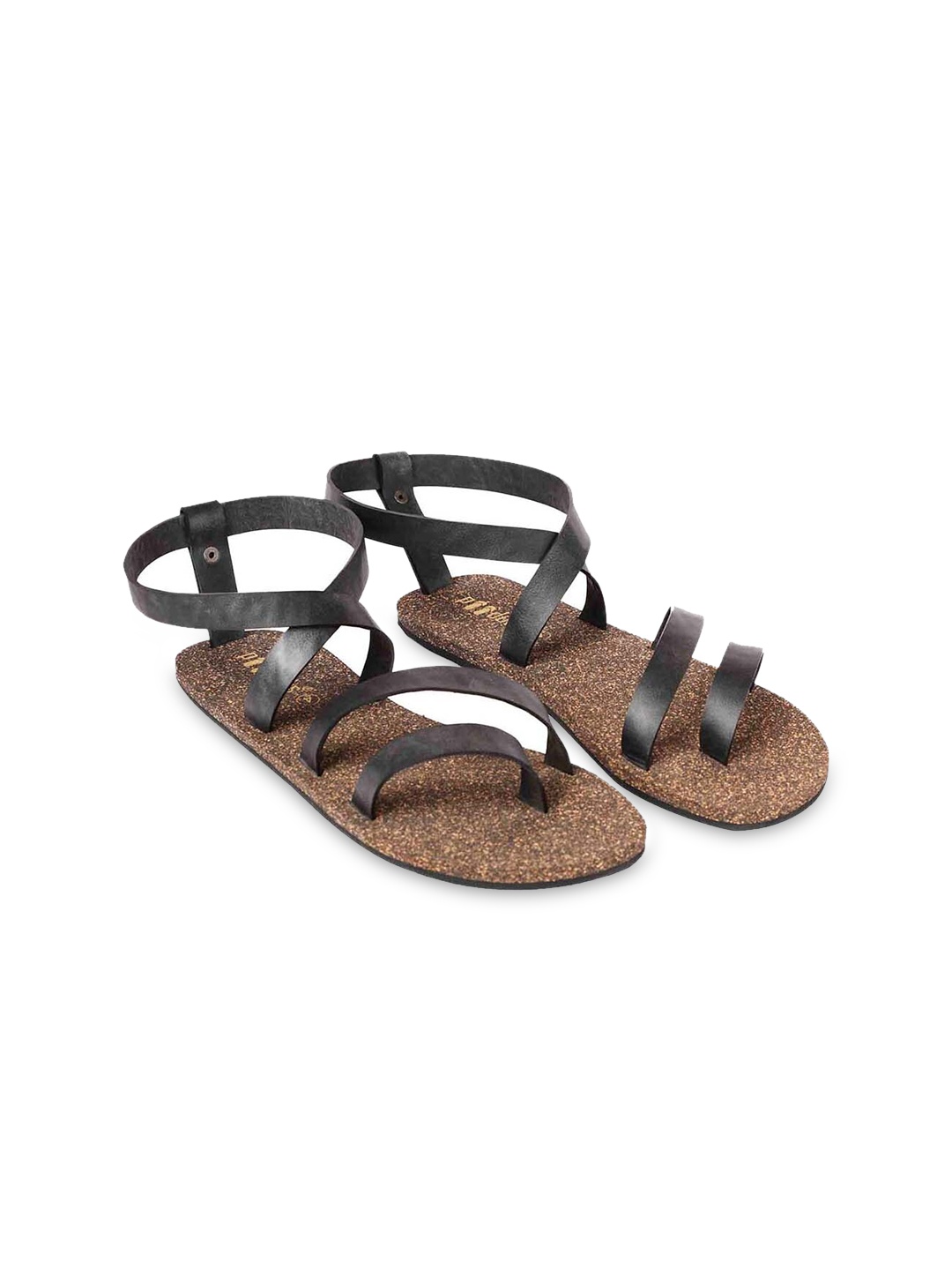 

Paaduks Waterproof Cork Rubber Open Toe Flats With Backstrap, Black