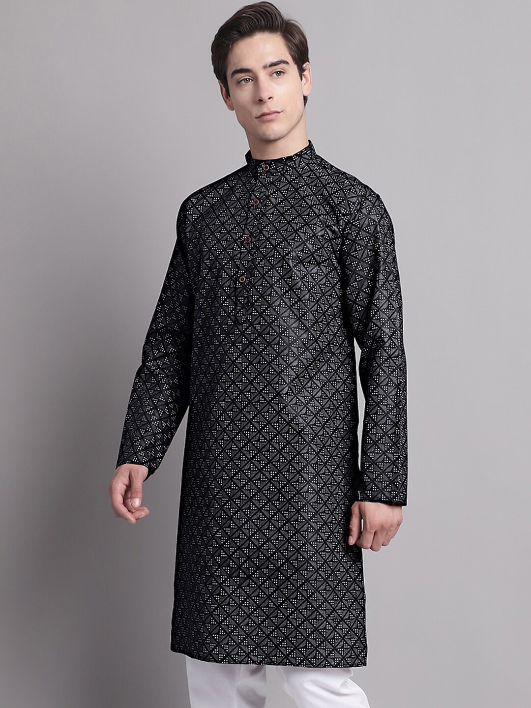 

Jompers Geometric Printed Pure Cotton Kurta, Black