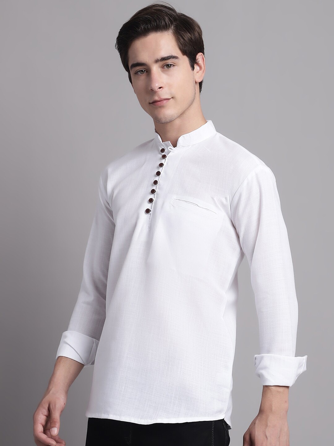 

Jompers Mandarin Collar Pure Cotton Short Kurta, White