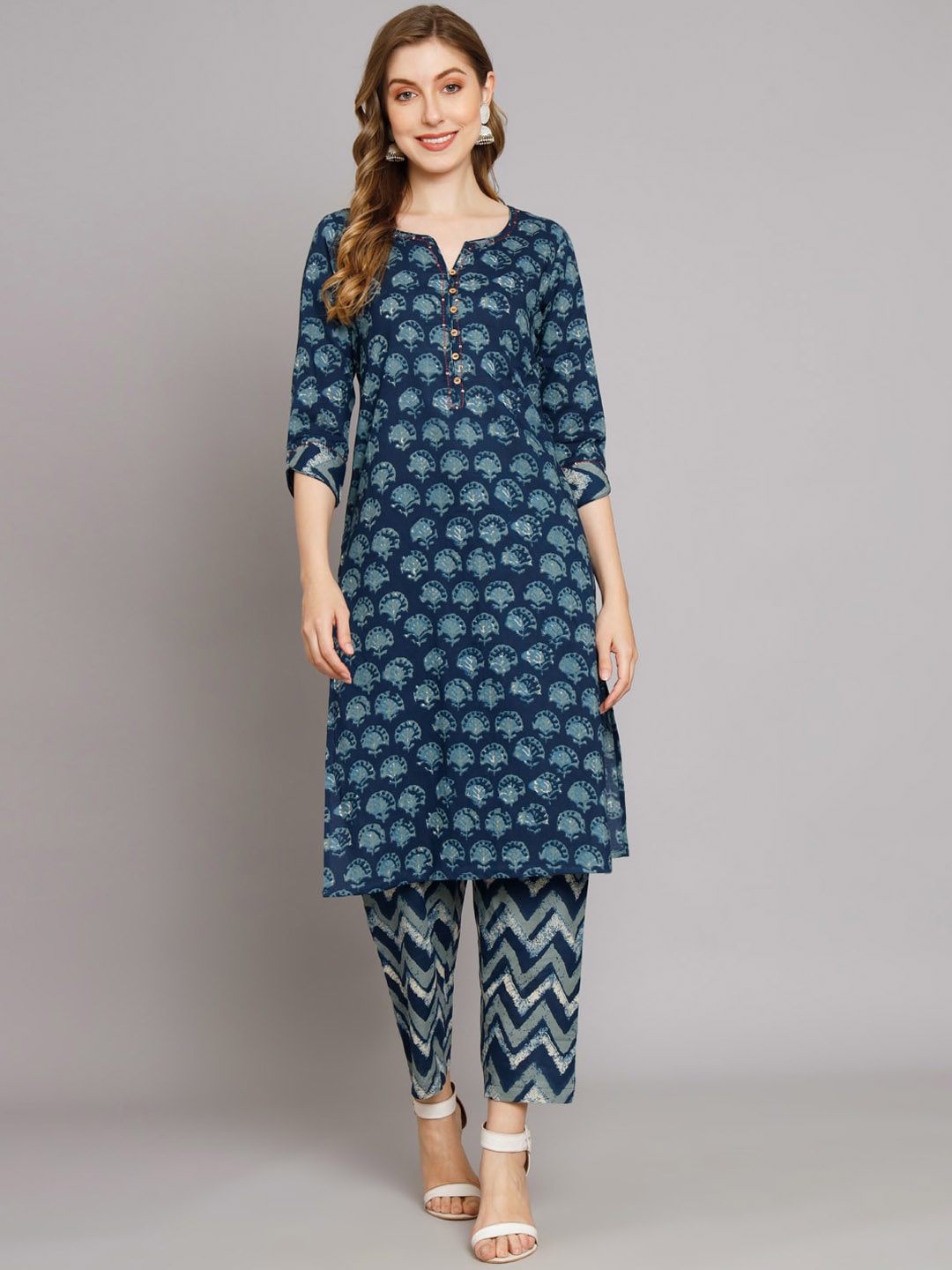 

DECKEDUP Ethnic Motifs Printed Kurta With Trousers, Blue