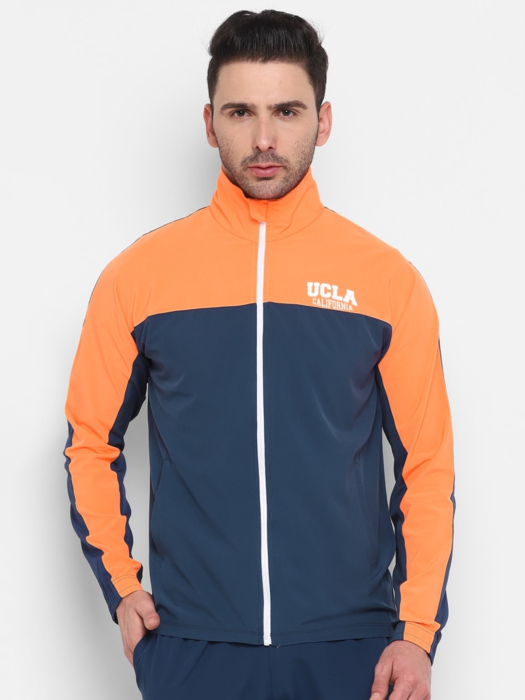 

UCLA Colourblocked Mock Collar Sporty Jacket, Blue