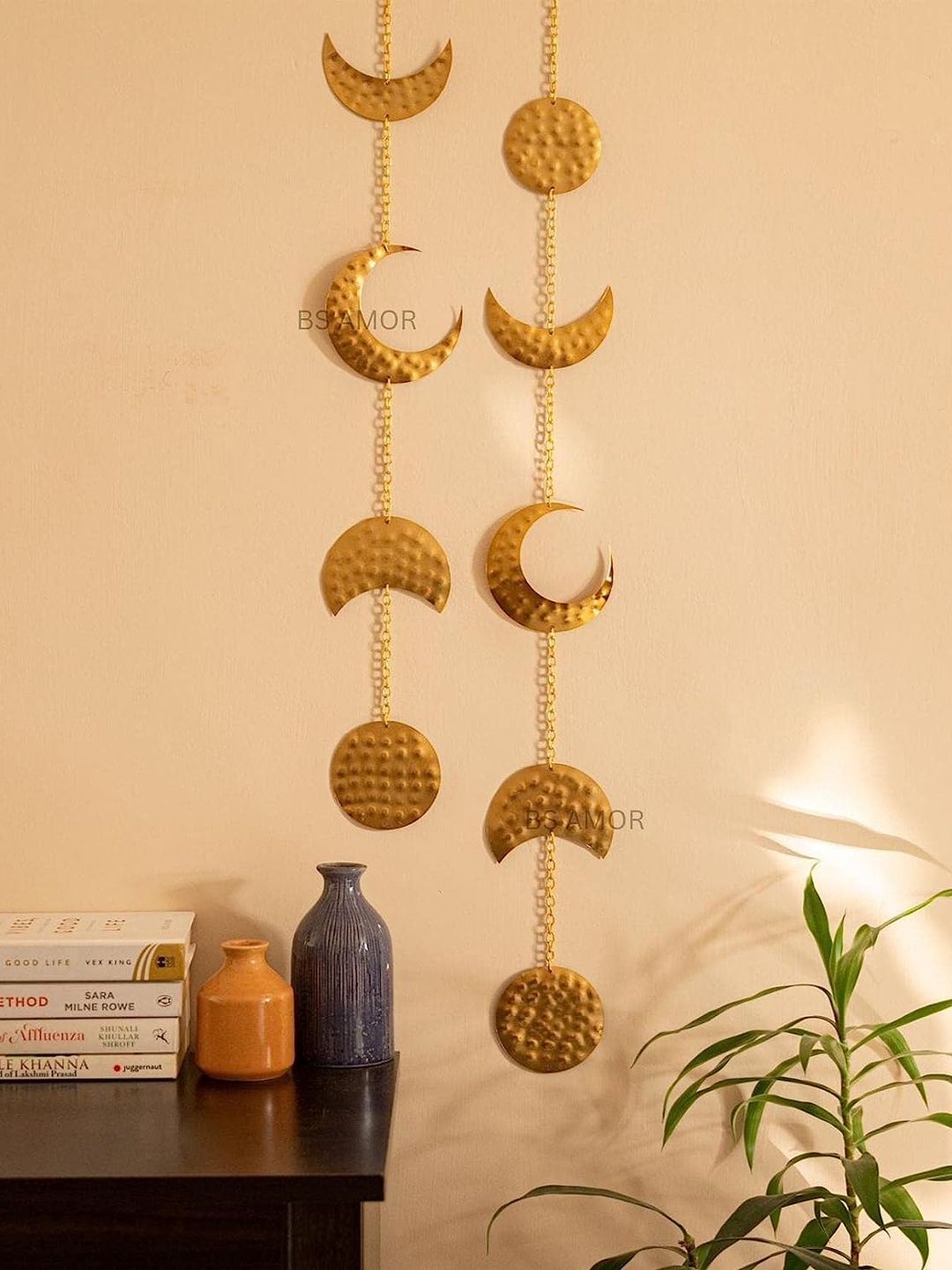 

BS AMOR Moon Phase Textured Boho Chic Wall Hangings, Gold