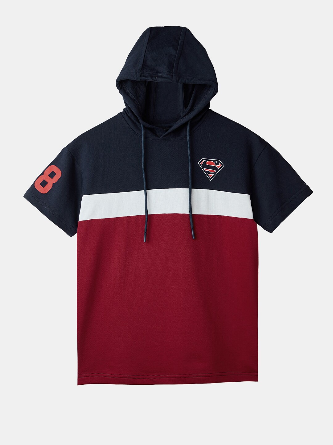 

The Souled Store Boys Navy Blue Colourblocked Hooded Oversized Pure Cotton T-Shirt