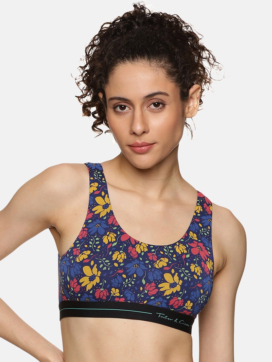 

Tailor & Circus Floral Printed Non Padded Sports Bra Anti-Bacterial, Blue