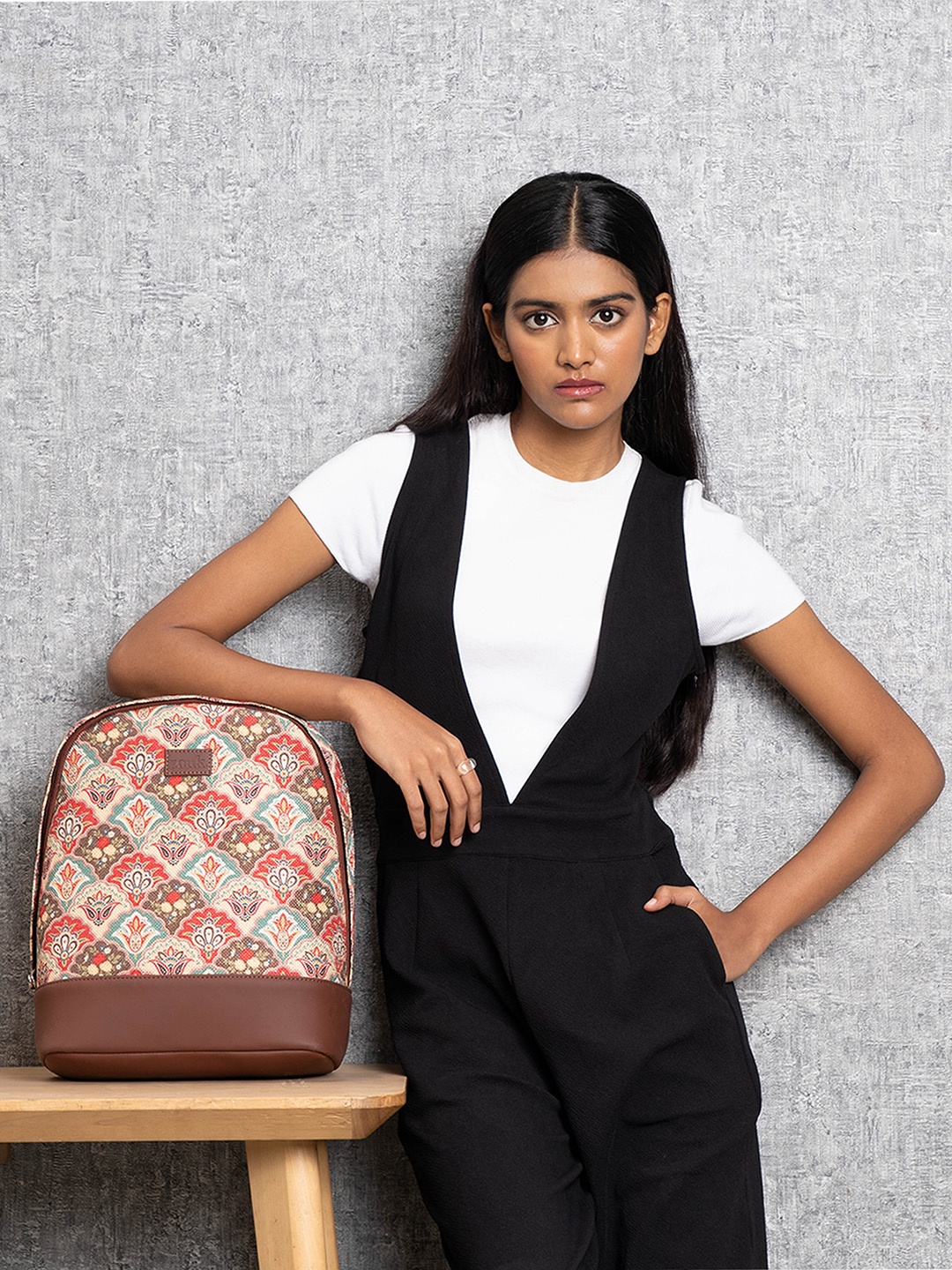 

ZOUK Ethnic Printed Fabric Dome Backpack, White