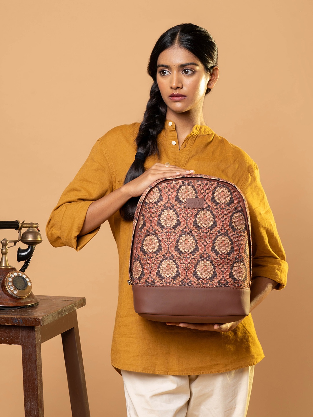 

ZOUK Women Ethnic Motifs Printed Backpack, Brown