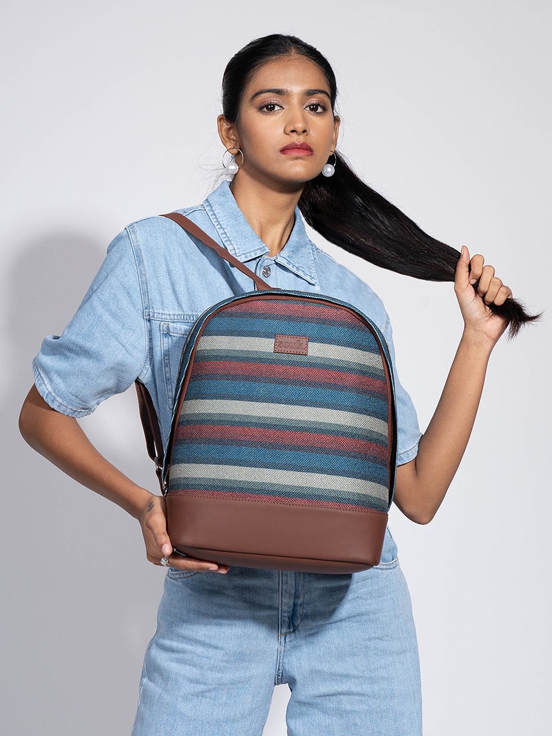 

ZOUK Striped Medium Backpack, Blue