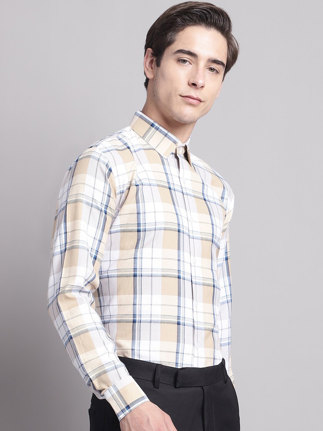 

JAINISH Tartan Checked Classic Pure Cotton Formal Shirt, White