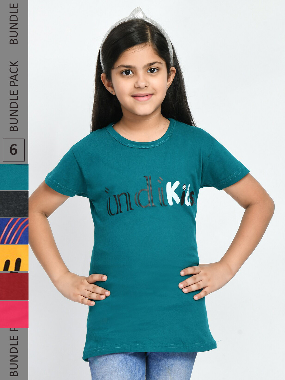 

IndiWeaves Girls Pack Of 6 Printed Cotton T-Shirt, Teal