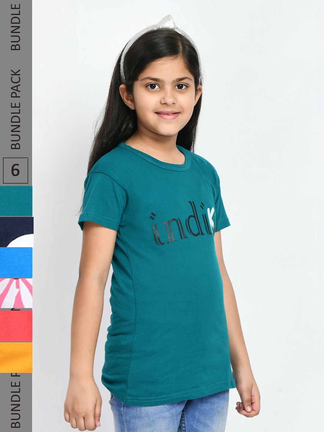 

IndiWeaves Pack of 6 Printed Round Neck Cotton T-shirt, Teal