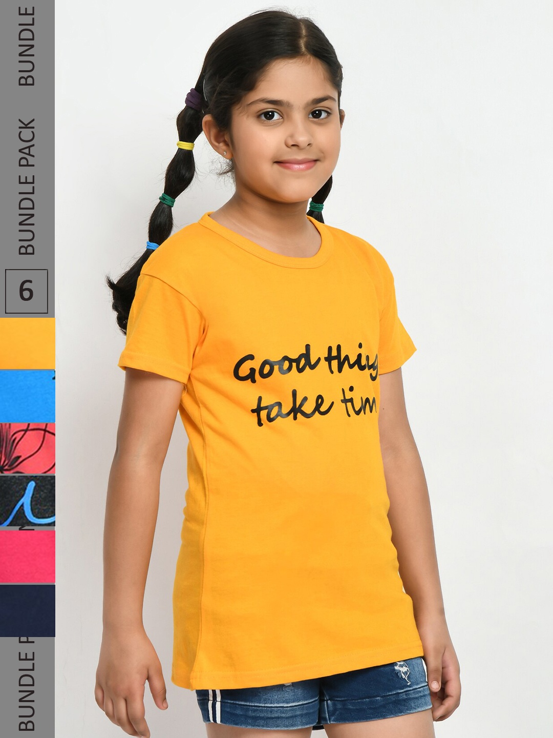 

IndiWeaves Pack of 6 Printed Round Neck Cotton T-shirt, Yellow